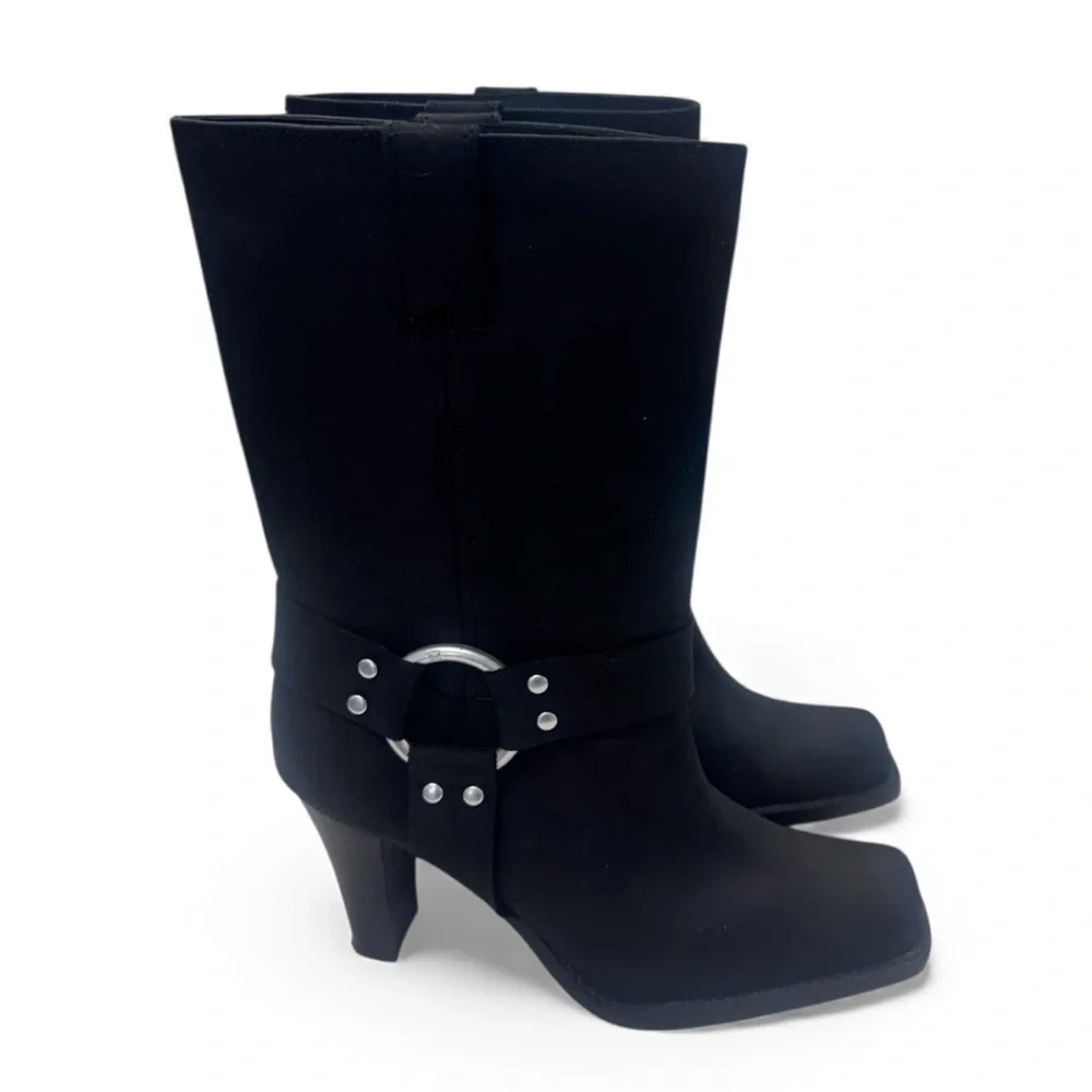 Michael Kors Harness Elegant Black Women's Square Toe Boots Size 9M